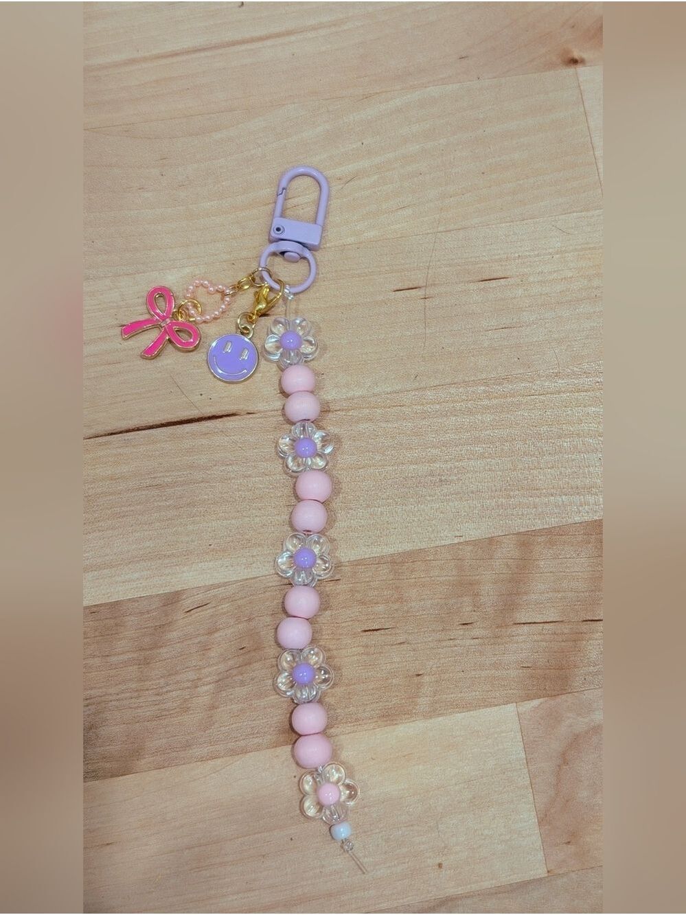 Pastel Daisy Beaded Keychain with Charms